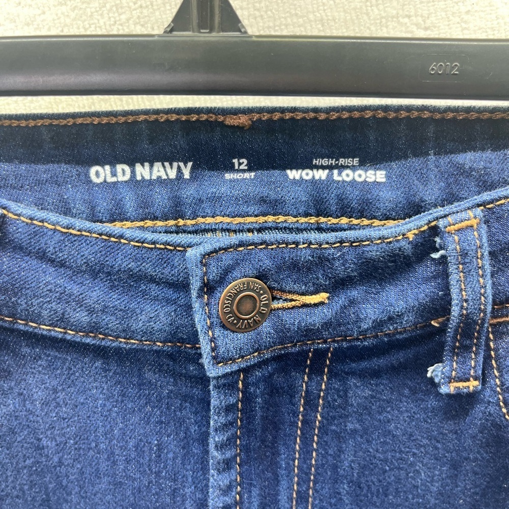 Old Navy Wow Loose Fit Jeans Womens 12 Short Blue Denim Stretch Darkwash 2519 - Picture 2 of 9